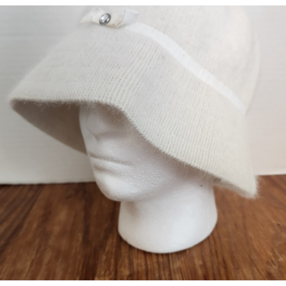 Gap Ivory Womens Bucket Hat Rabbit Hair Wool Ribbon Trim M/L Preppy Fuzzy Bow